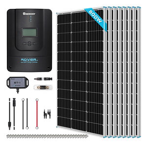 800W 12V/24V Monocrystalline Solar Kit w/Rover 60A Charger Controller - Renogy